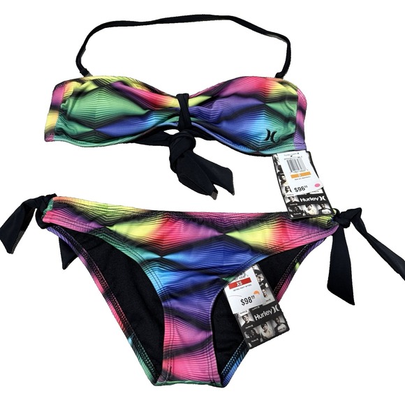 Hurley Other - Vintage Y2K Hurley Two Piece Bikini Set XS/SM Colorful Abstract Low Rise 2000s